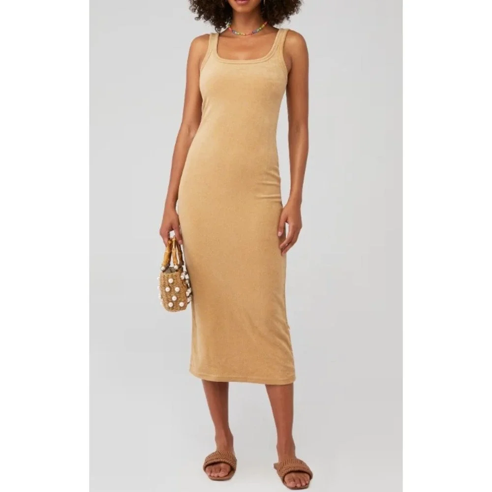 Armina James Terry Vacay Midi Coffee Cotton Ribbed Knit Tank Midi Dress Size S - Picture 1 of 6
